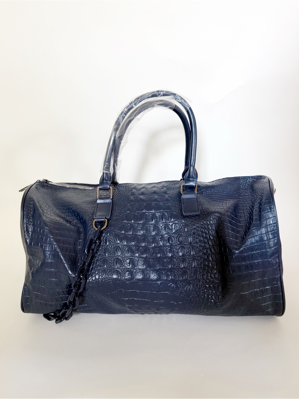 Privata Dark Blue Vegan Croc Duffel Bag